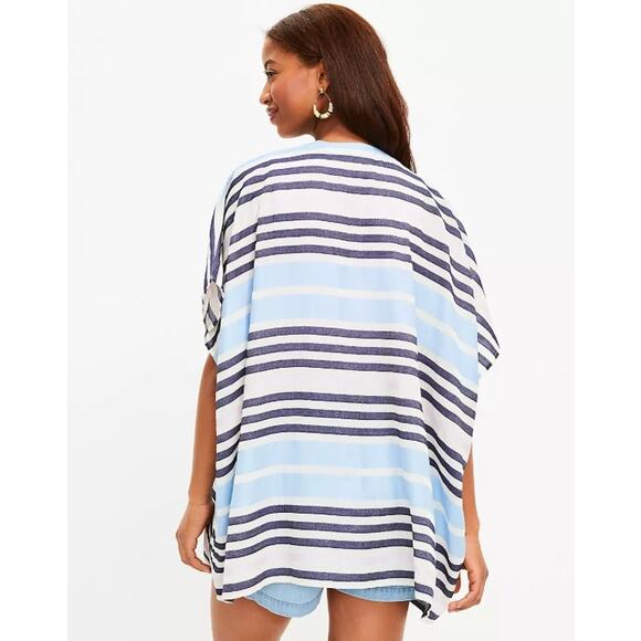 New LOFT Sunset Stripe Wrap Ruana Kimono Summer Layering Size M/L Lightweight - Picture 4 of 13